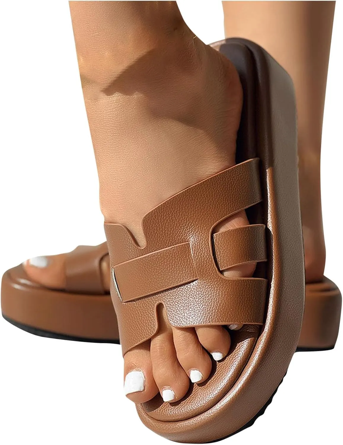 Women Stylish Casual Summer Slipper Vacation Solid PU Slip on Sandals Comfy Anti-Slip Soft Slide Trendy Lounge Sandal
