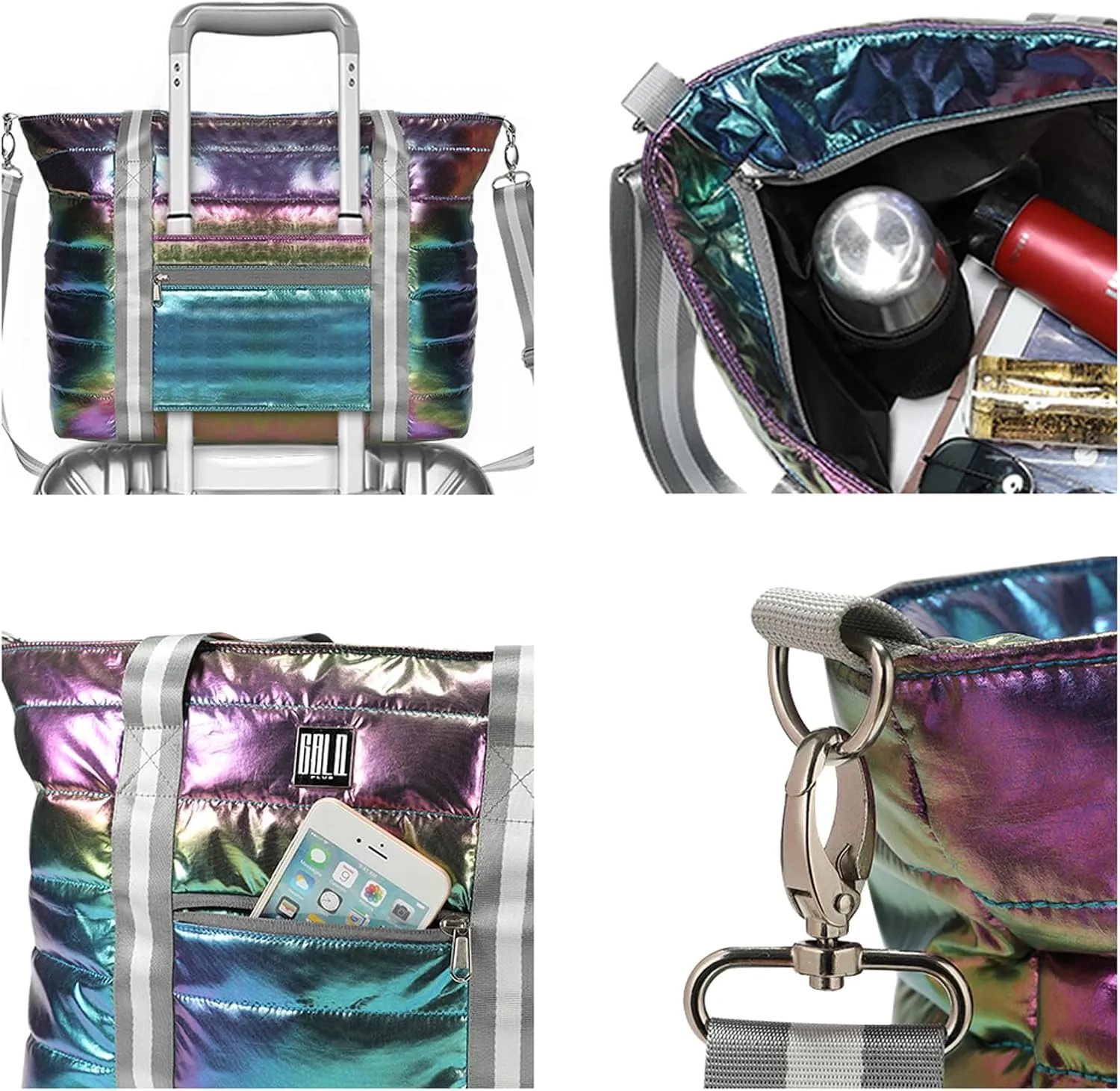 Women Tote Bag, Quilted Puffer Work Shoulder Bag with Laptop Compartment Trolley Sleeve, Large Puffy Travel Handbag