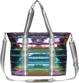Women Tote Bag, Quilted Puffer Work Shoulder Bag with Laptop Compartment Trolley Sleeve, Large Puffy Travel Handbag