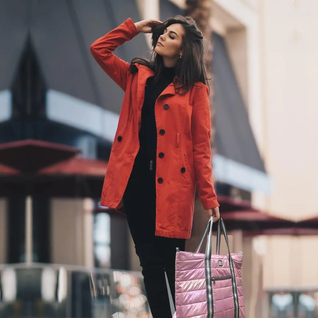 Women Tote Bag, Quilted Puffer Work Shoulder Bag with Laptop Compartment Trolley Sleeve, Large Puffy Travel Handbag