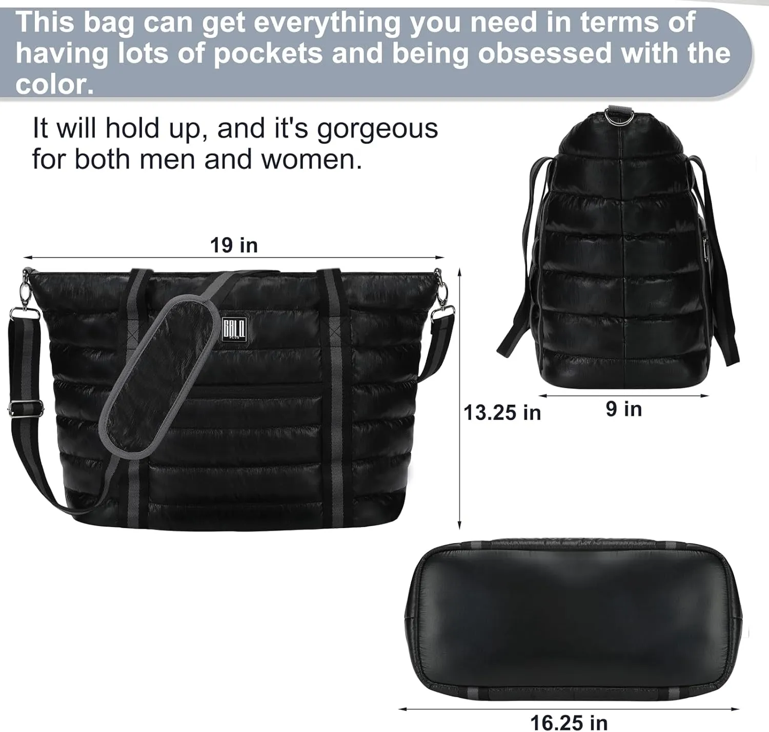 Women Tote Bag, Quilted Puffer Work Shoulder Bag with Laptop Compartment Trolley Sleeve, Large Puffy Travel Handbag