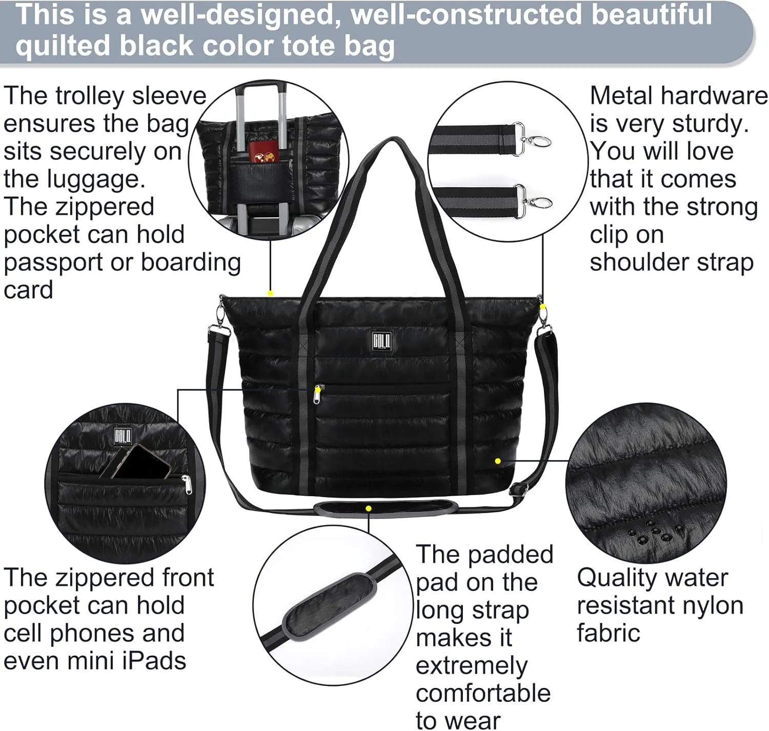 Women Tote Bag, Quilted Puffer Work Shoulder Bag with Laptop Compartment Trolley Sleeve, Large Puffy Travel Handbag