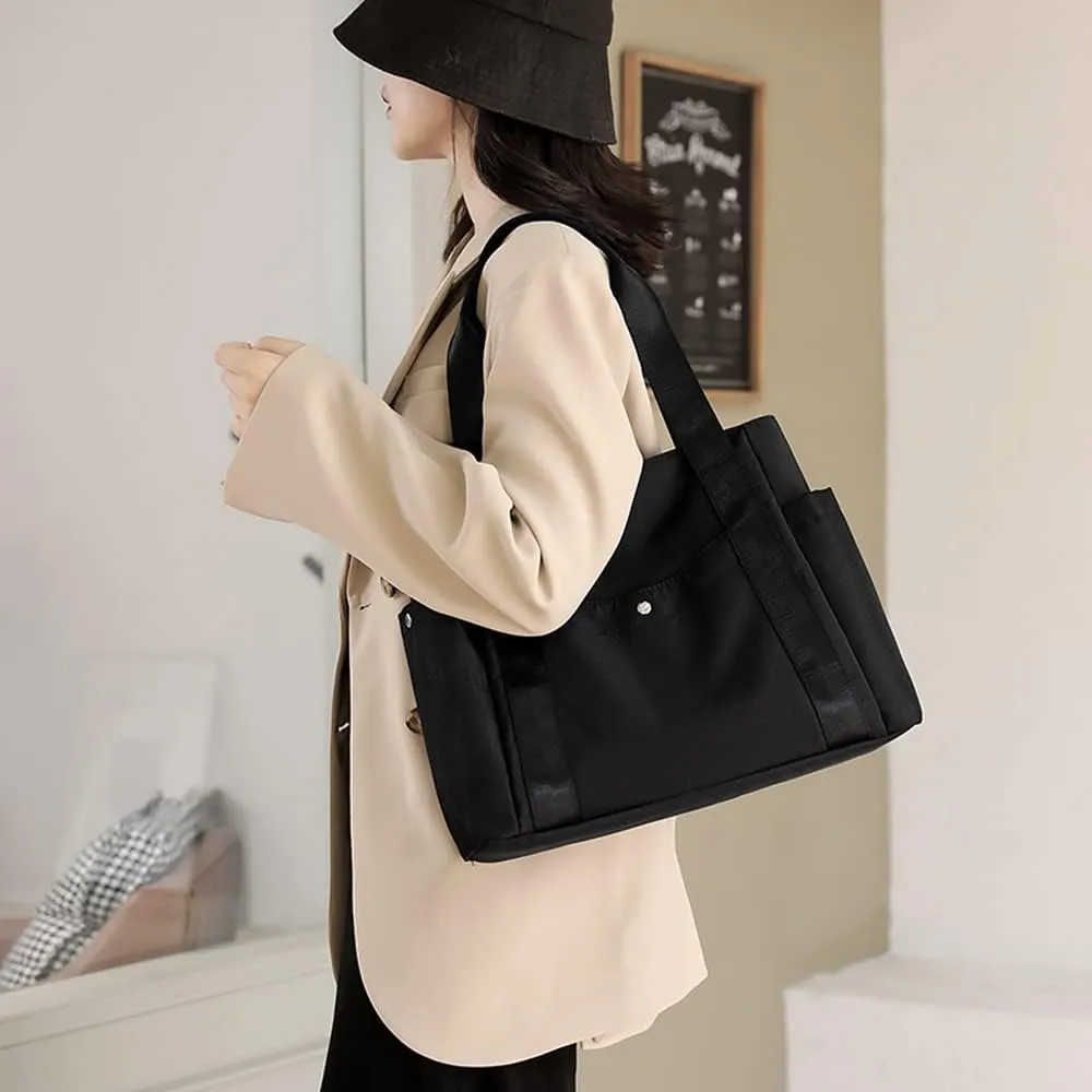 Women Tote Shoulder Handbag Water resistant Nylon Hobo Purse Multi Pocket Top Handle Shopper Shoulder Bag
