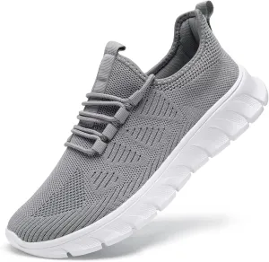 Women Walking Running Shoes Tennis Gym Slip On Workout Athletic Fashion Sneakers Lightweight Breathable Sport Jogging Casual Shoe Grey Size 7.5
