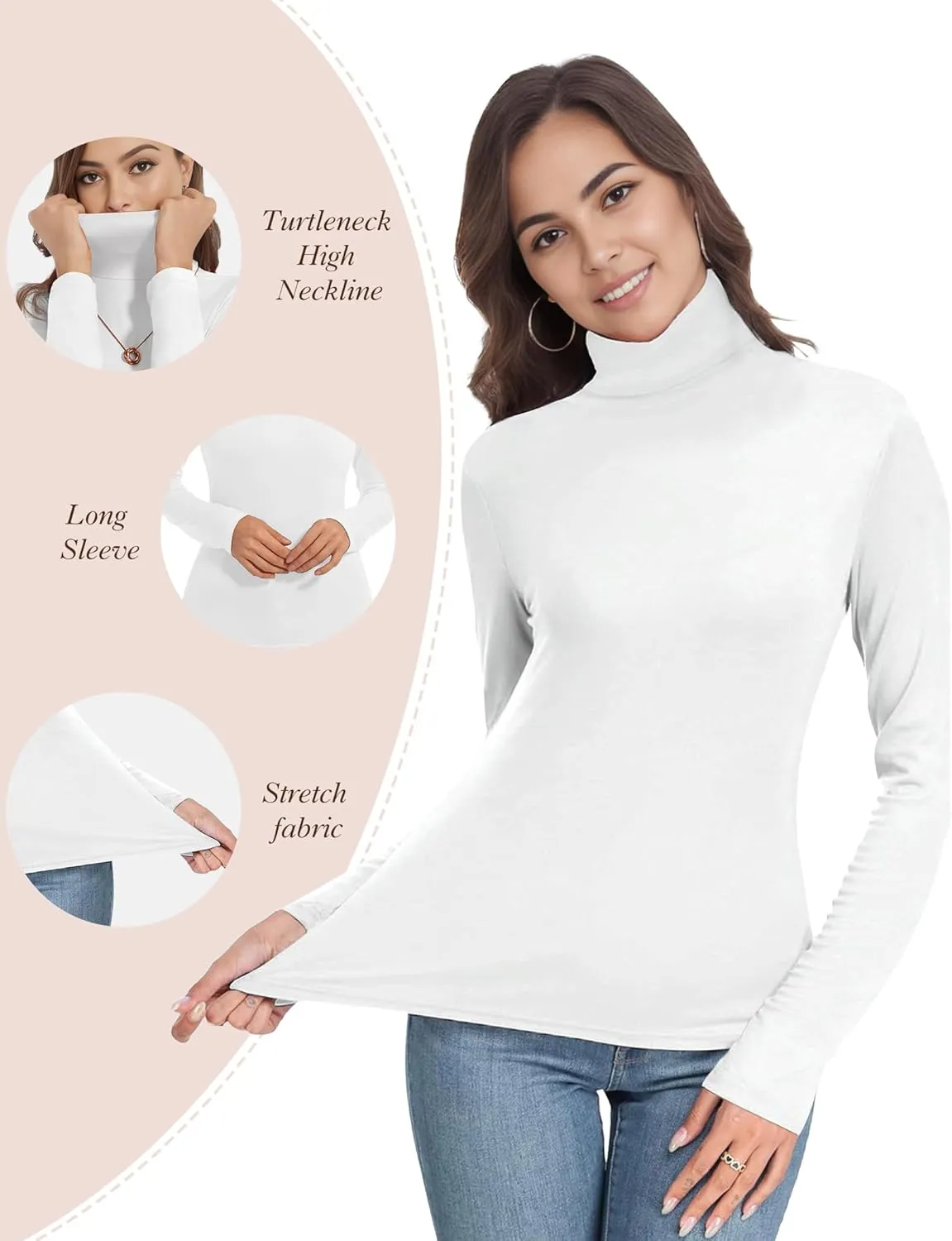 Women's 2 Pack Long Sleeve Turtleneck Thermal T-Shirts Mock Neck Underwear Fall Winter Base Layer Lightweight Tops