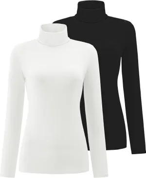 Women's 2 Pack Long Sleeve Turtleneck Thermal T-Shirts Mock Neck Underwear Fall Winter Base Layer Lightweight Tops