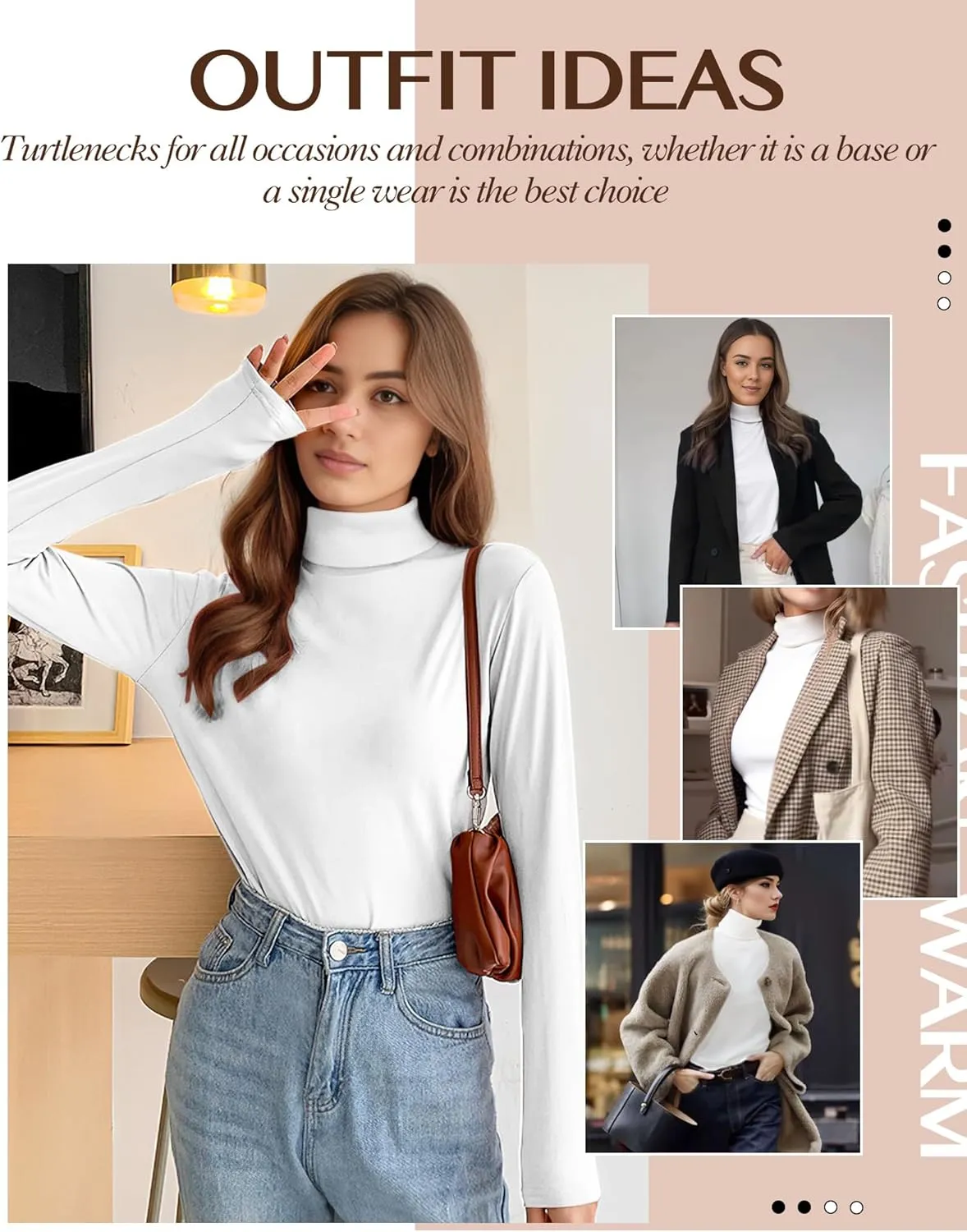 Women's 2 Pack Long Sleeve Turtleneck Thermal T-Shirts Mock Neck Underwear Fall Winter Base Layer Lightweight Tops
