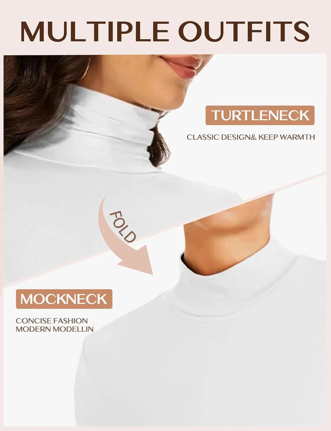 Women's 2 Pack Long Sleeve Turtleneck Thermal T-Shirts Mock Neck Underwear Fall Winter Base Layer Lightweight Tops