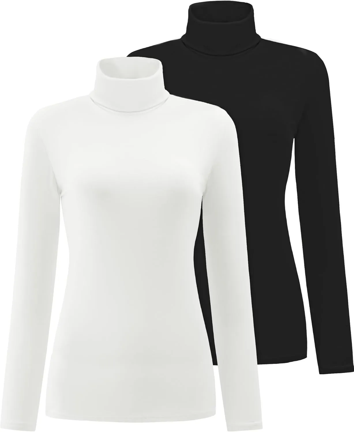 Women's 2 Pack Long Sleeve Turtleneck Thermal T-Shirts Mock Neck Underwear Fall Winter Base Layer Lightweight Tops