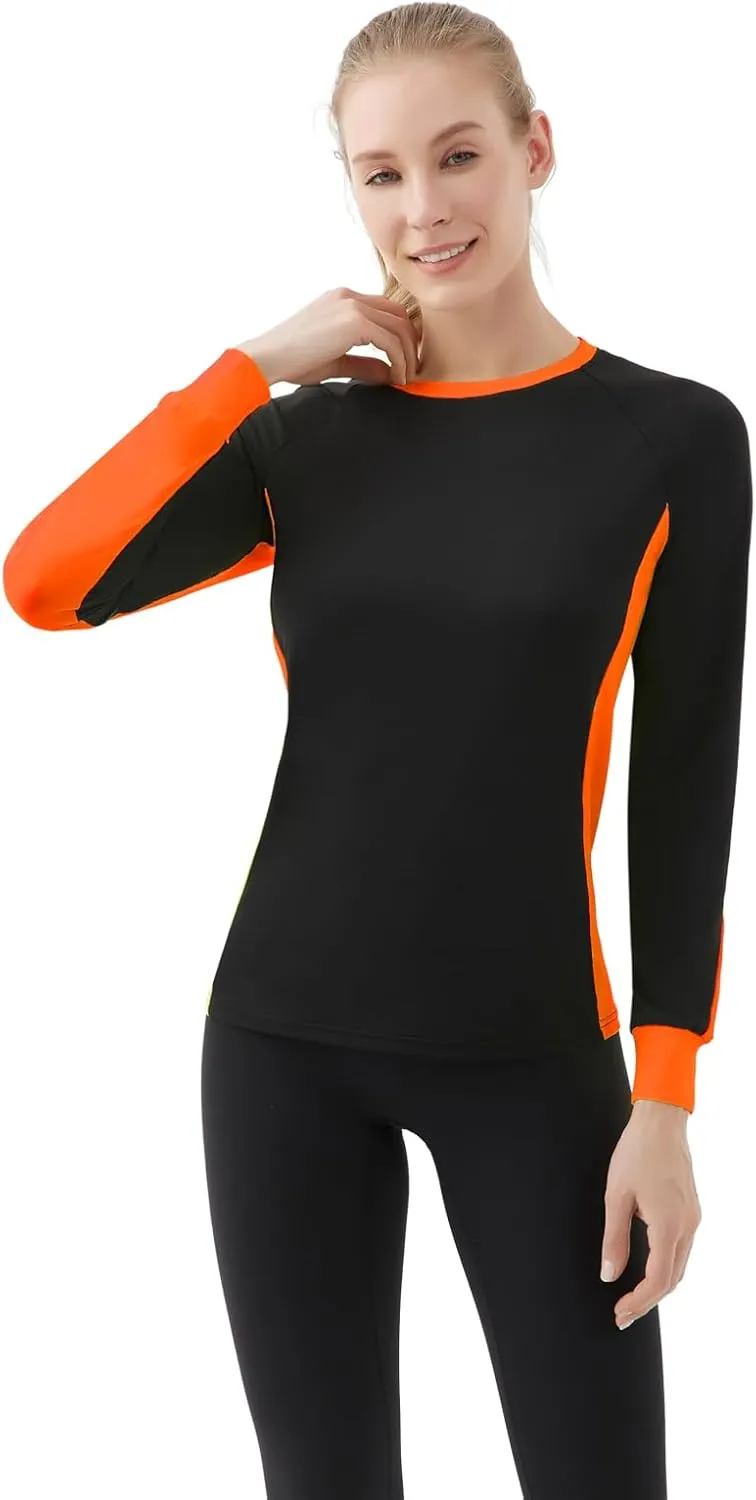 Women's 2-Tone Side Blocked Long Sleeve Crew Neck Slim Fit Active Stretch Shirt