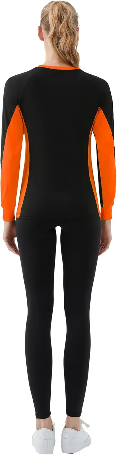 Women's 2-Tone Side Blocked Long Sleeve Crew Neck Slim Fit Active Stretch Shirt