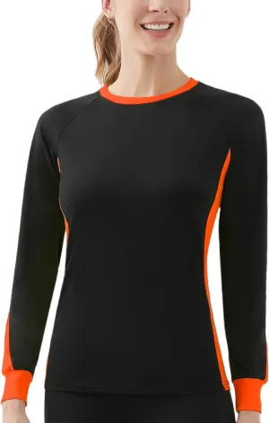 Women's 2-Tone Side Blocked Long Sleeve Crew Neck Slim Fit Active Stretch Shirt