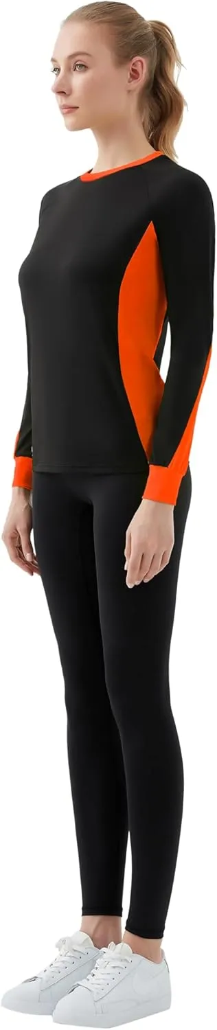 Women's 2-Tone Side Blocked Long Sleeve Crew Neck Slim Fit Active Stretch Shirt