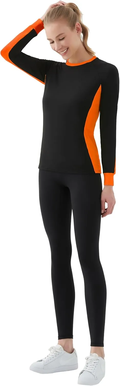 Women's 2-Tone Side Blocked Long Sleeve Crew Neck Slim Fit Active Stretch Shirt