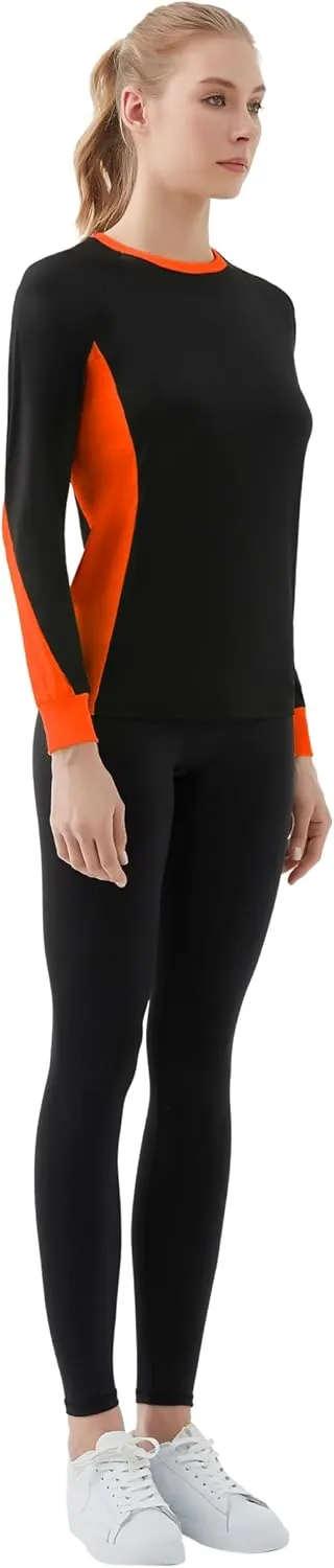Women's 2-Tone Side Blocked Long Sleeve Crew Neck Slim Fit Active Stretch Shirt