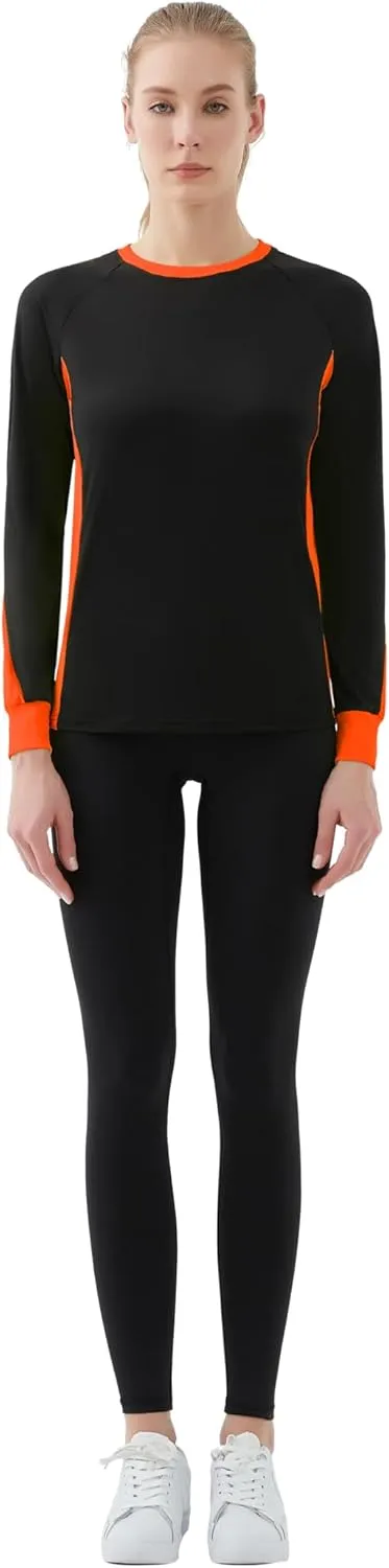 Women's 2-Tone Side Blocked Long Sleeve Crew Neck Slim Fit Active Stretch Shirt