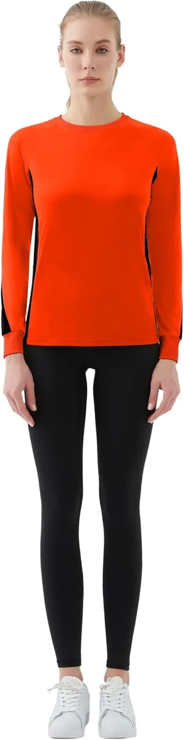 Women's 2-Tone Side Blocked Long Sleeve Crew Neck Slim Fit Active Stretch Shirt