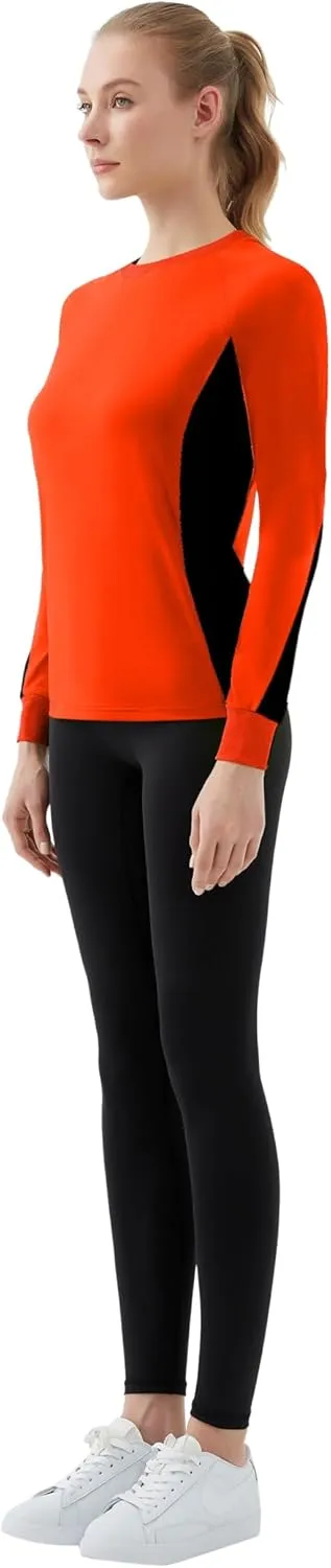 Women's 2-Tone Side Blocked Long Sleeve Crew Neck Slim Fit Active Stretch Shirt