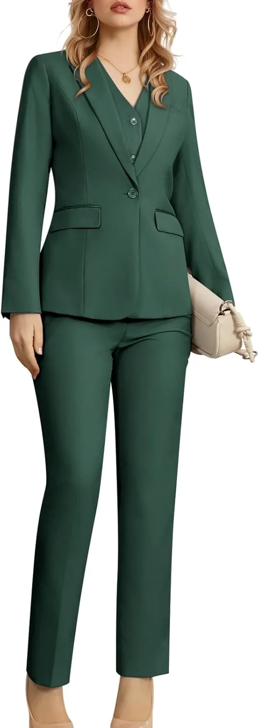 Women's 3 Piece Suit Lady Business Casual Office One Button Slim Fit Blazer Jacket Vest Pants Set
