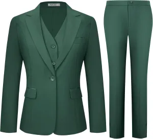 Women's 3 Piece Suit Lady Business Casual Office One Button Slim Fit Blazer Jacket Vest Pants Set