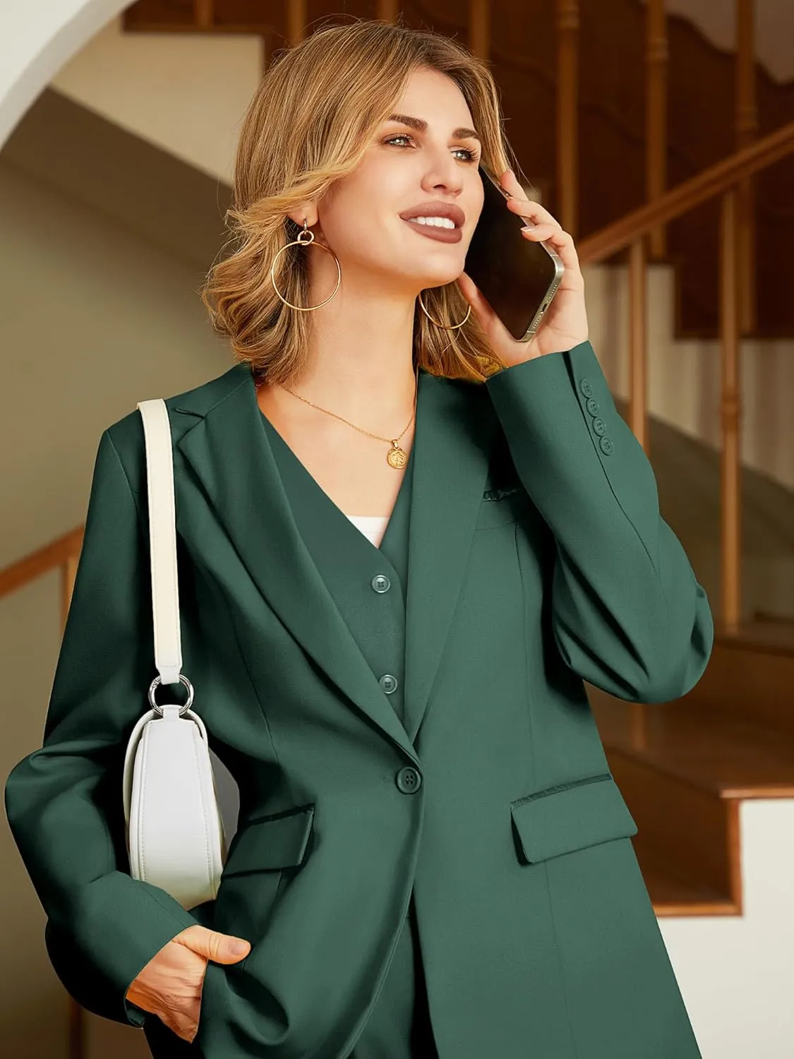 Women's 3 Piece Suit Lady Business Casual Office One Button Slim Fit Blazer Jacket Vest Pants Set