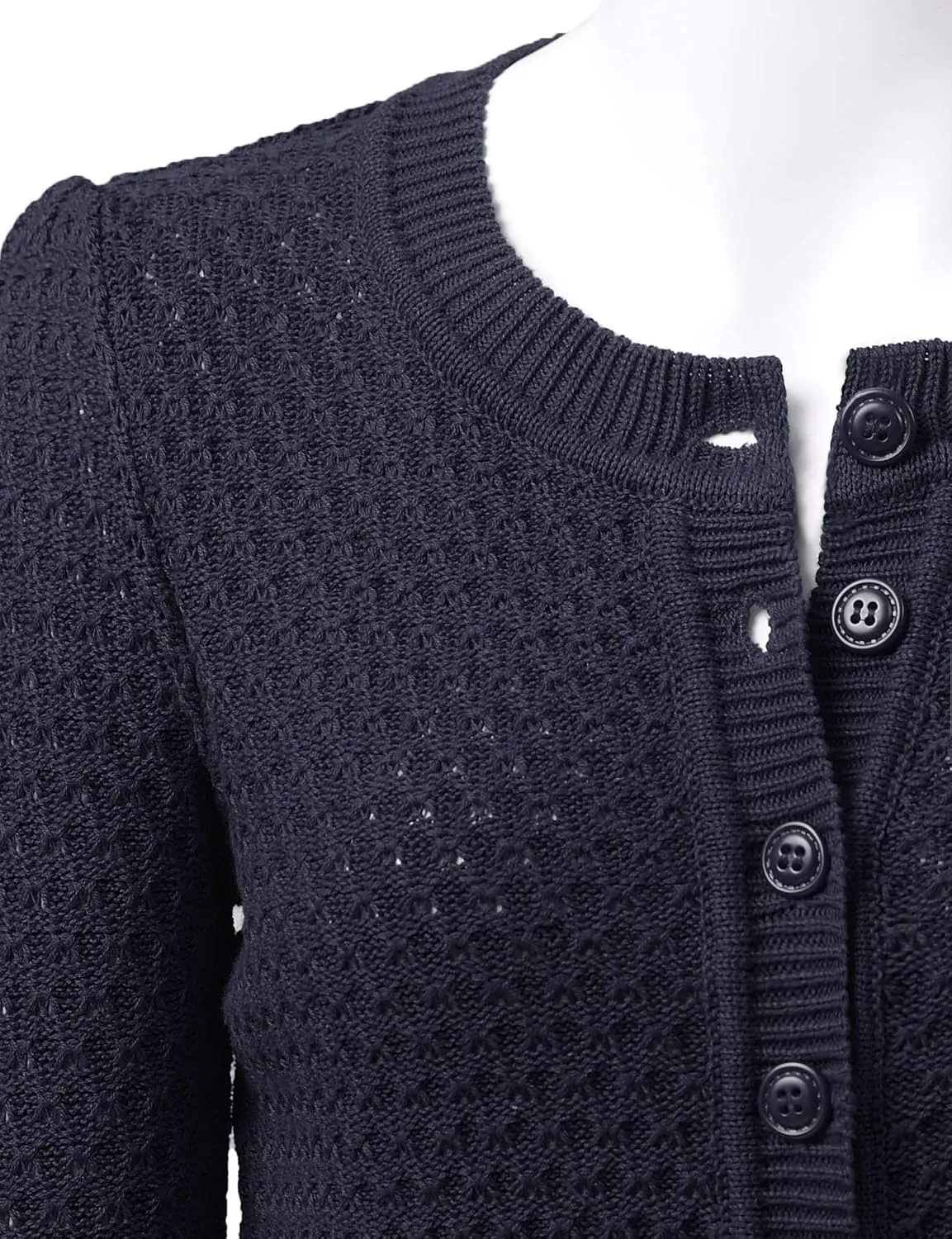 Women's 3/4 Sleeve Crew Neck Button Down Cotton Knit Cropped Cardigan Sweater (S-3XL)