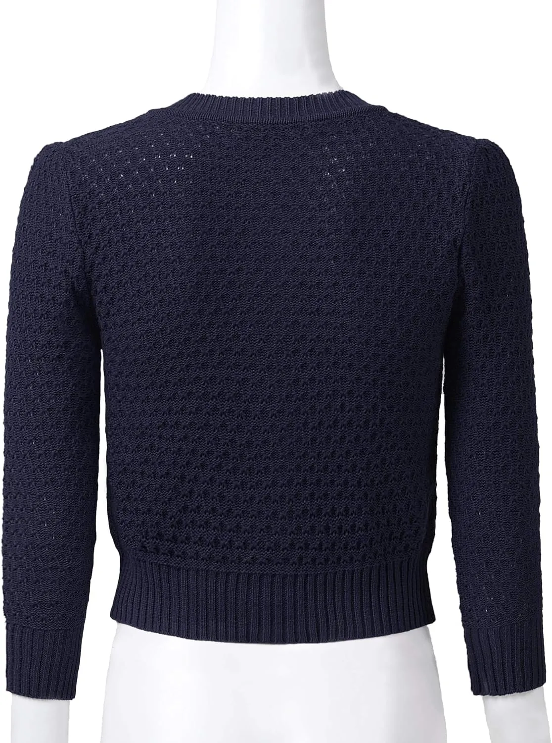 Women's 3/4 Sleeve Crew Neck Button Down Cotton Knit Cropped Cardigan Sweater (S-3XL)