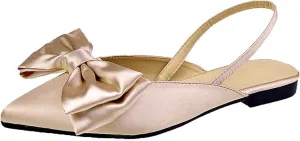 Women's Bow Satin Slingback Formal Flats Pointed Closed Toe Comfortable Slip-On Non-Slip Ballet Dress Shoes for Prom Evening Dating
