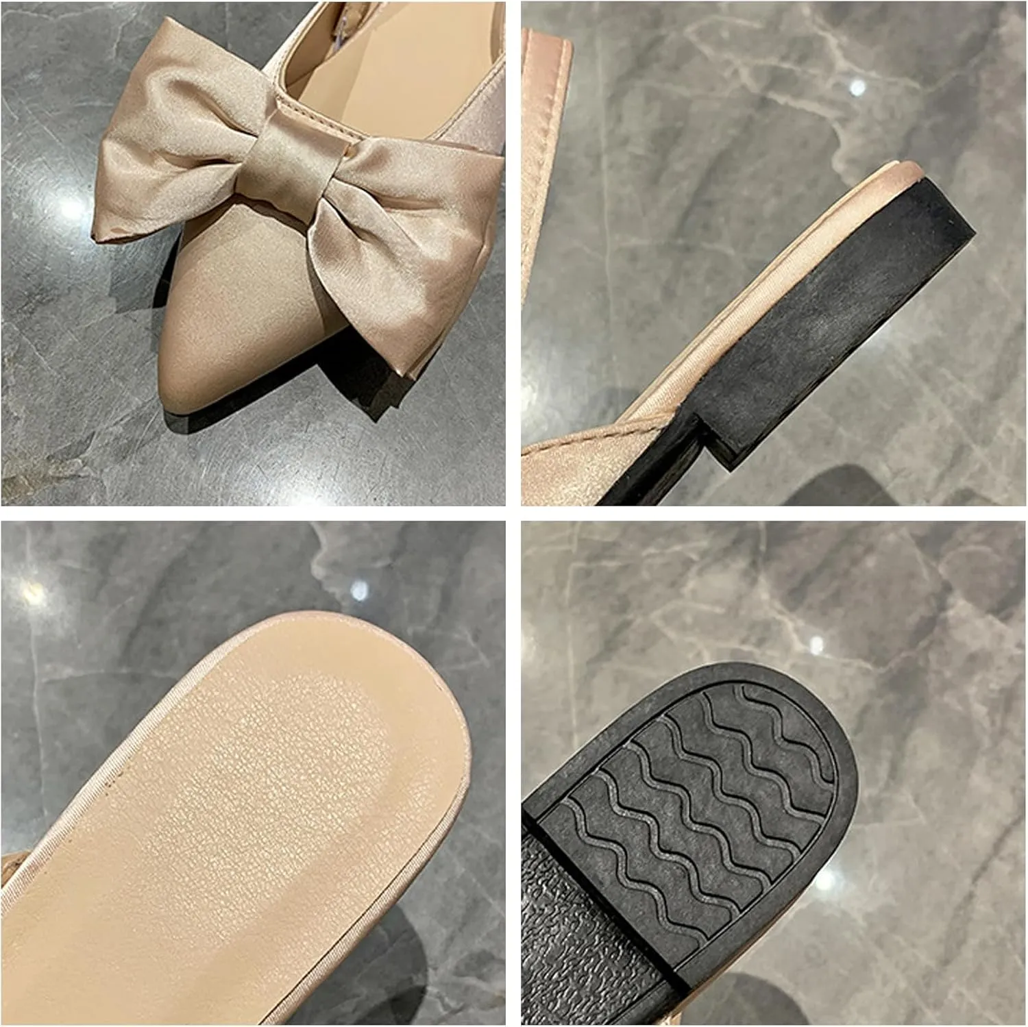 Women's Bow Satin Slingback Formal Flats Pointed Closed Toe Comfortable Slip-On Non-Slip Ballet Dress Shoes for Prom Evening Dating