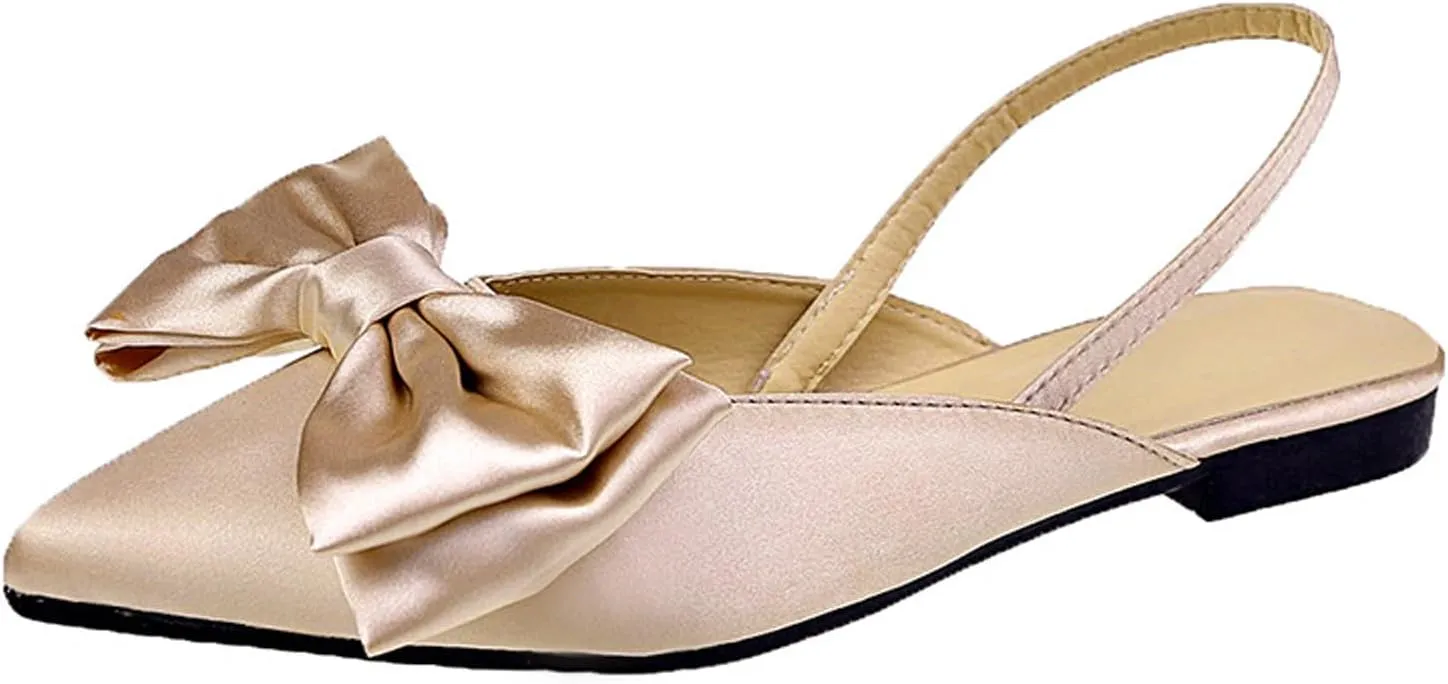 Women's Bow Satin Slingback Formal Flats Pointed Closed Toe Comfortable Slip-On Non-Slip Ballet Dress Shoes for Prom Evening Dating