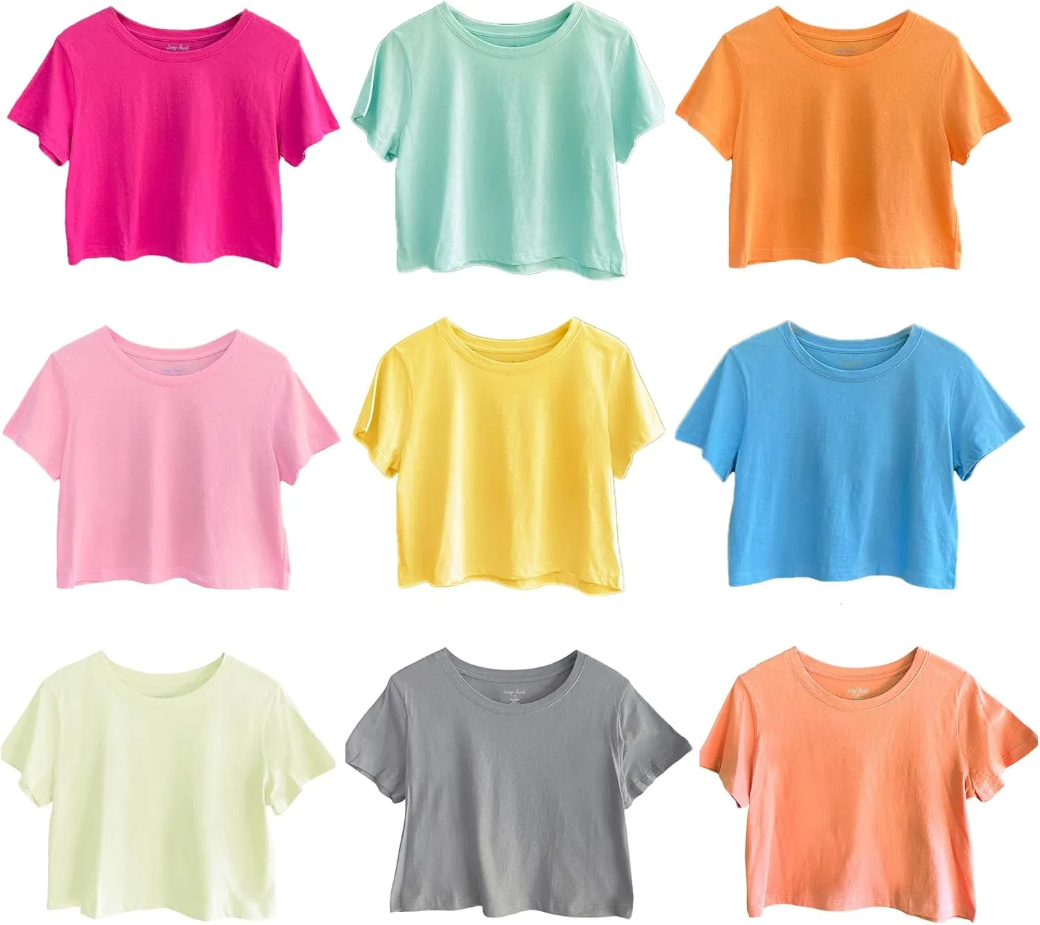 Women's Boxy Crop Top Round Neck Short Sleeve Casual 100% Cotton Cropped Tee T-Shirt