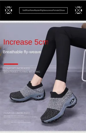 Women's Breathable Knit Sneakers - Comfortable Low Top Slip on Shoes with Air Cushion Support
