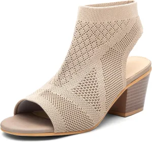 Women's Breathable Mesh Heeled Sandals - Chunky Open-Toe Slip-Ons for Summer & Casual Wear