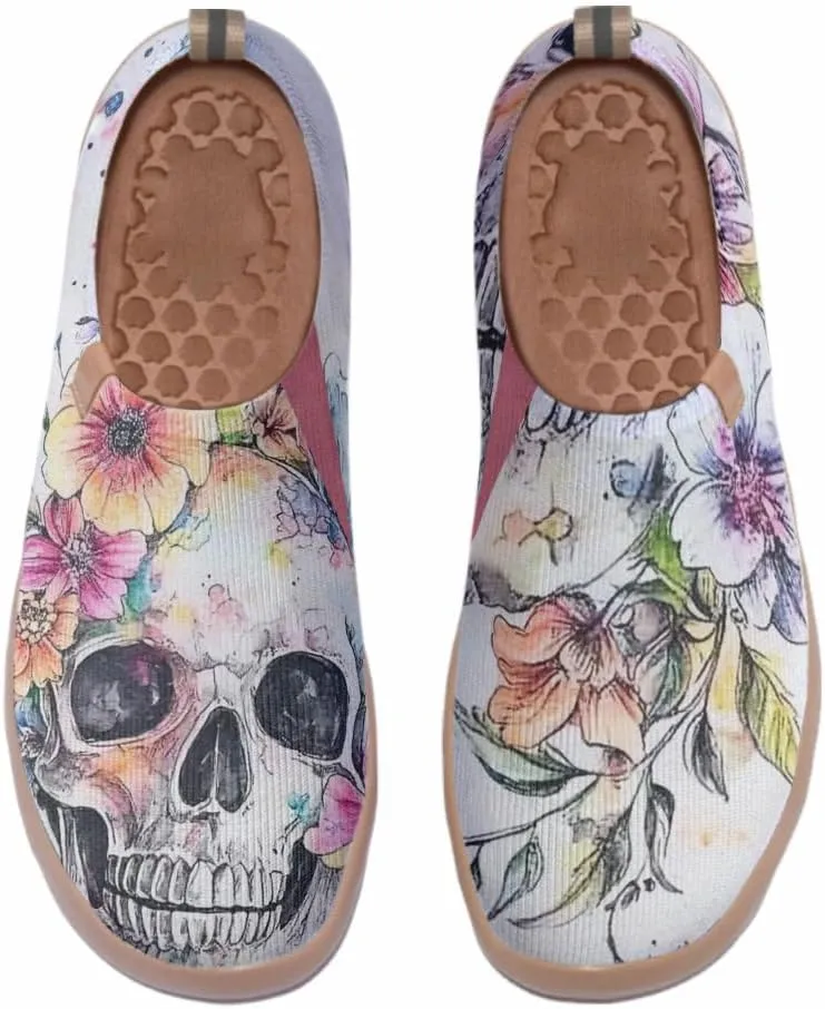 Women's Casual Loafers Slip On Ladies Flower Painted Walking Comfortable Lightweight Travel Shoes Knitted Mesh