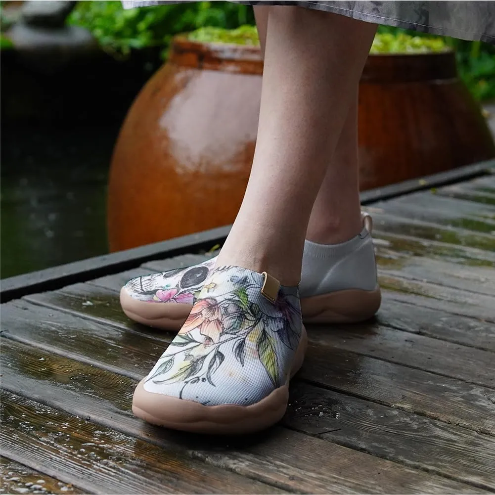 Women's Casual Loafers Slip On Ladies Flower Painted Walking Comfortable Lightweight Travel Shoes Knitted Mesh