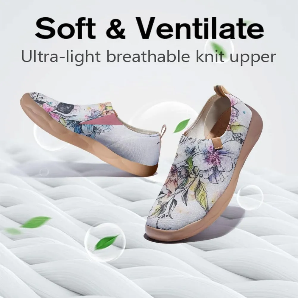 Women's Casual Loafers Slip On Ladies Flower Painted Walking Comfortable Lightweight Travel Shoes Knitted Mesh