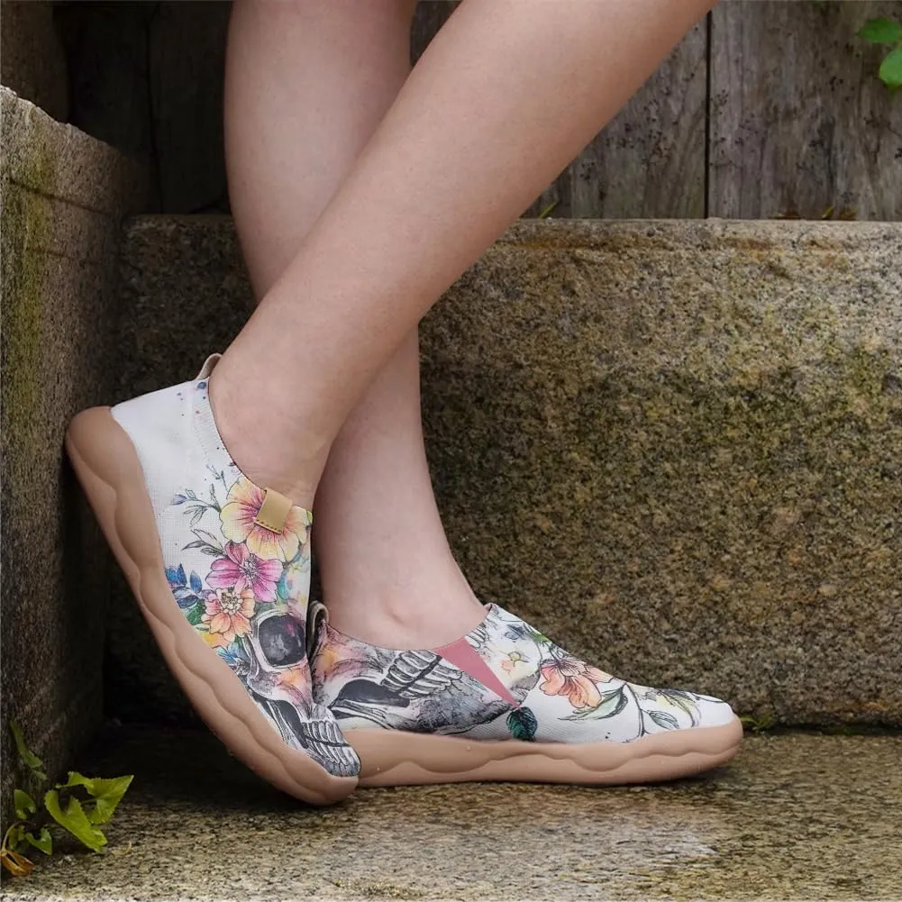 Women's Casual Loafers Slip On Ladies Flower Painted Walking Comfortable Lightweight Travel Shoes Knitted Mesh