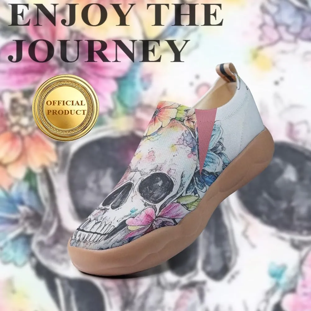 Women's Casual Loafers Slip On Ladies Flower Painted Walking Comfortable Lightweight Travel Shoes Knitted Mesh