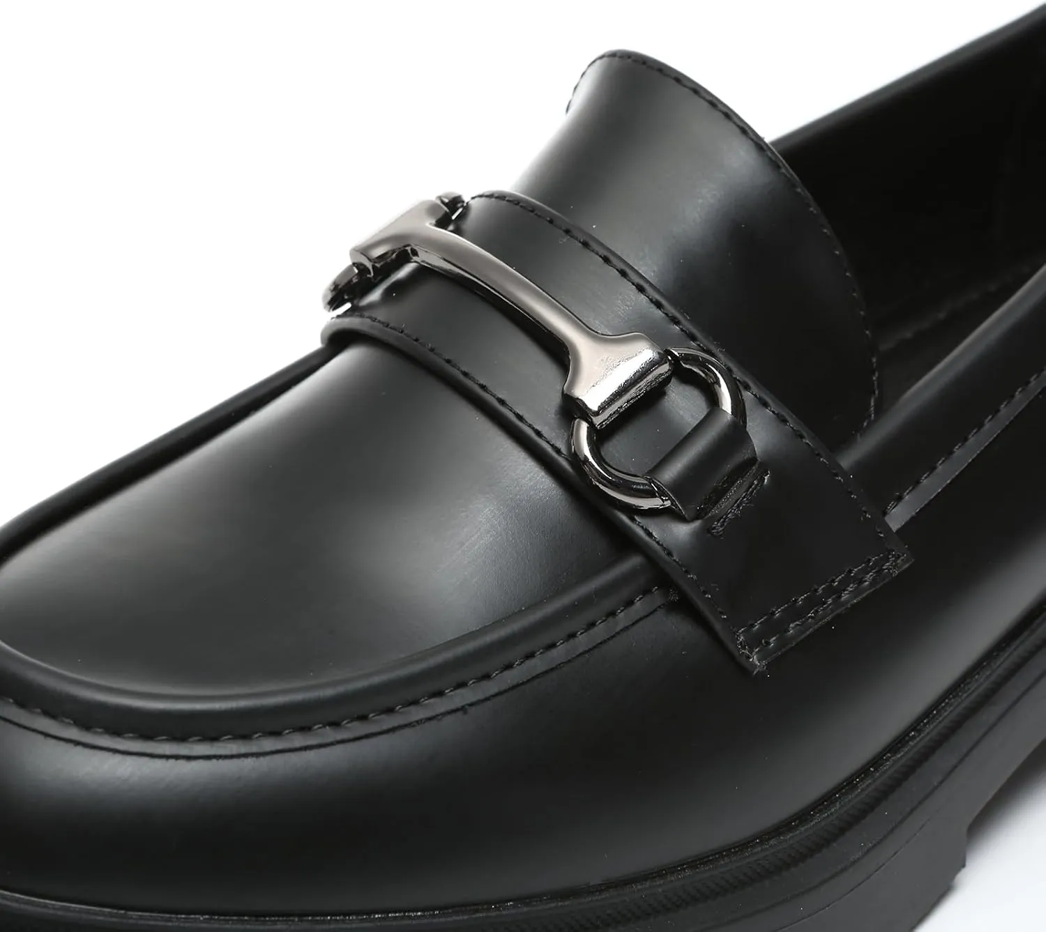 Women's Chunky Platform Loafers with Chain or Buckle Patent Leather Black Penny Loafers Fashion Office Shoes School Dress Shoes Comfort Slip-on