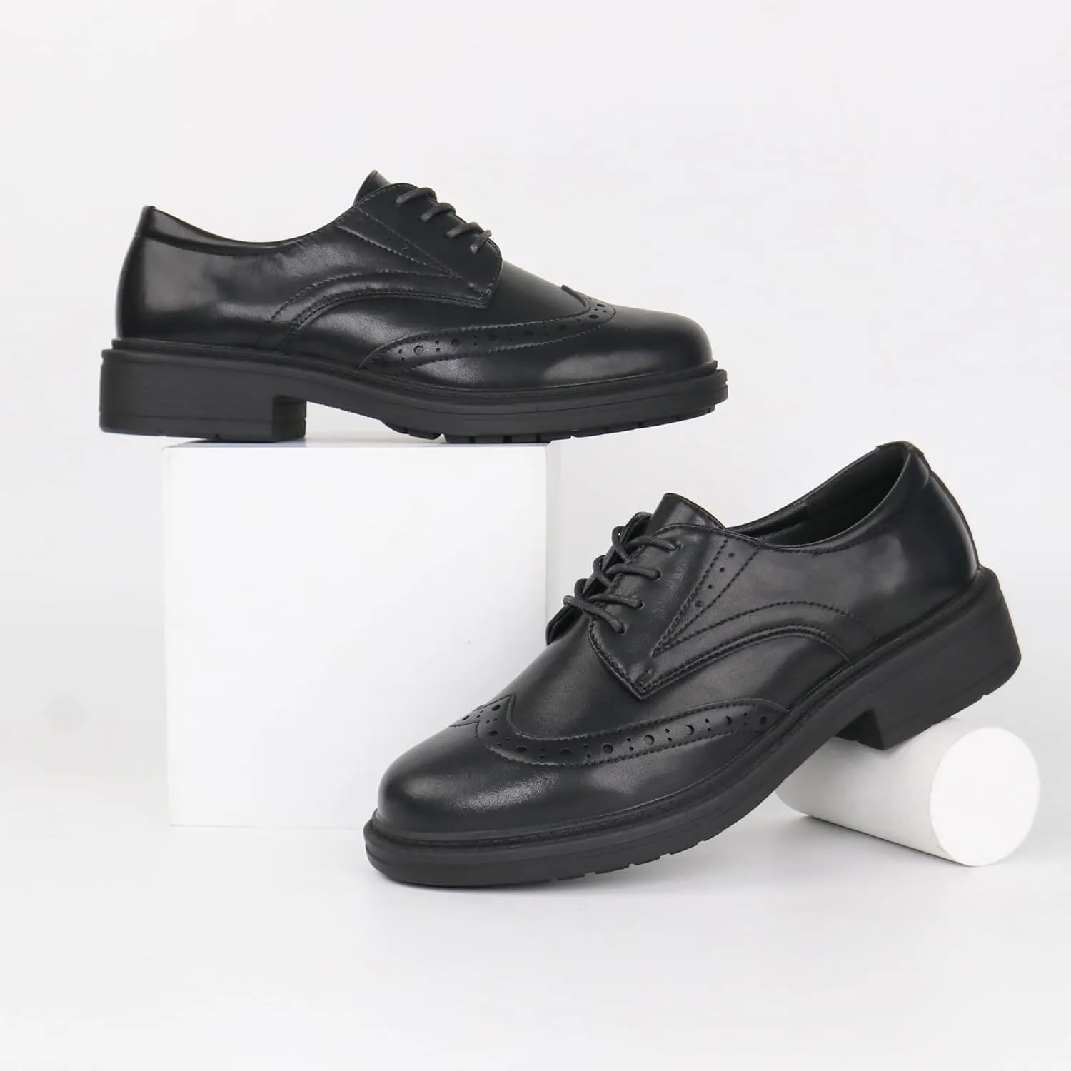 Women's Classic Oxford Flat Lace Up Business Formal Retro Wingtip Brogue Dress Shoes