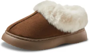 Women's Closed-back Slippers Comfy Outdoor Indoor House Shoes with Fuzzy Collar