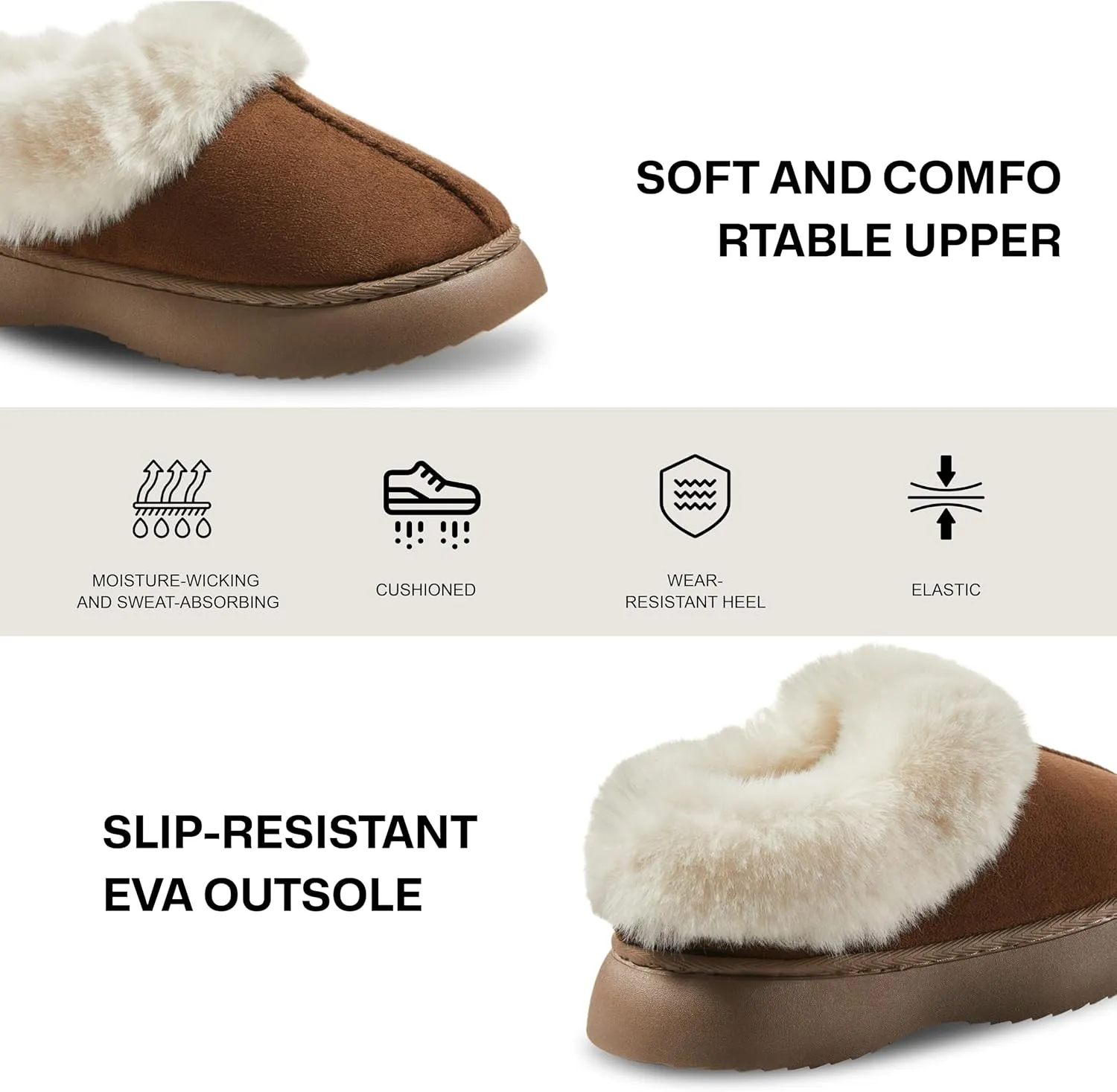 Women's Closed-back Slippers Comfy Outdoor Indoor House Shoes with Fuzzy Collar
