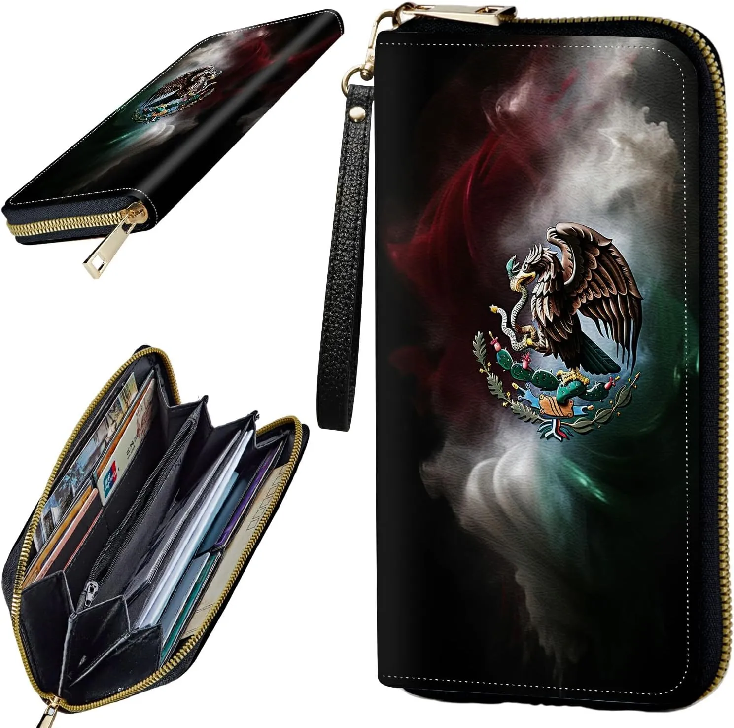 Women's Clutch Purse with Wrist Strap, Slim PU Leather Cell Phone Wallet Large Capacity