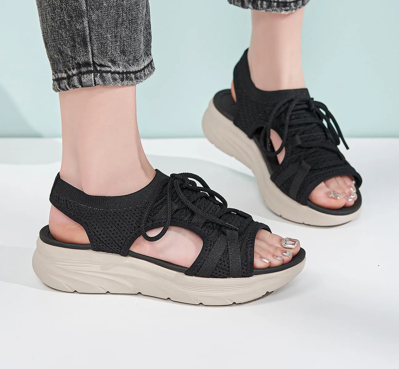 Women's Comfortable Walking Sandal Lightweight Cushioned Hiking Sandals Platform Shoes for Women Slingback Woven With Straps Sandals
