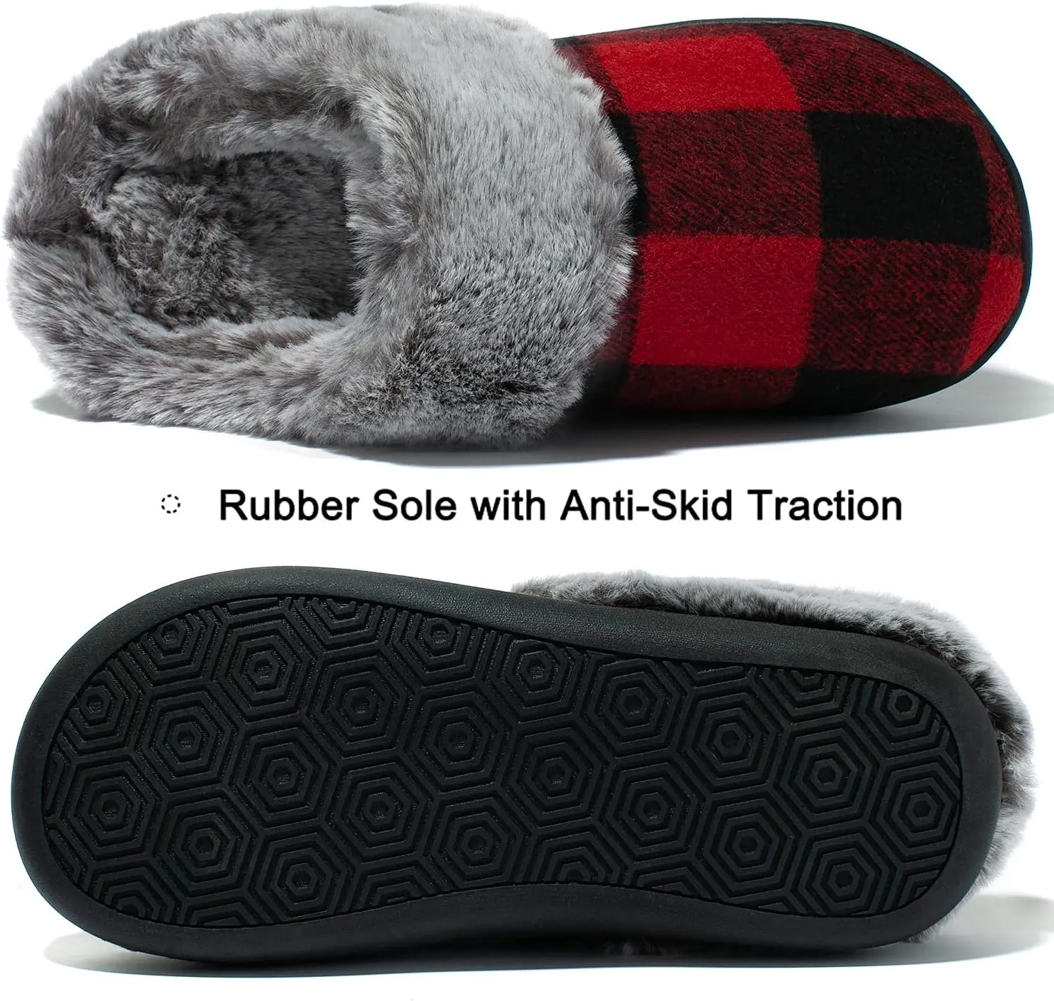 Womens Cozy Fuzzy Plaid House Slippers Memory Foam Slip on Indoor Outdoor