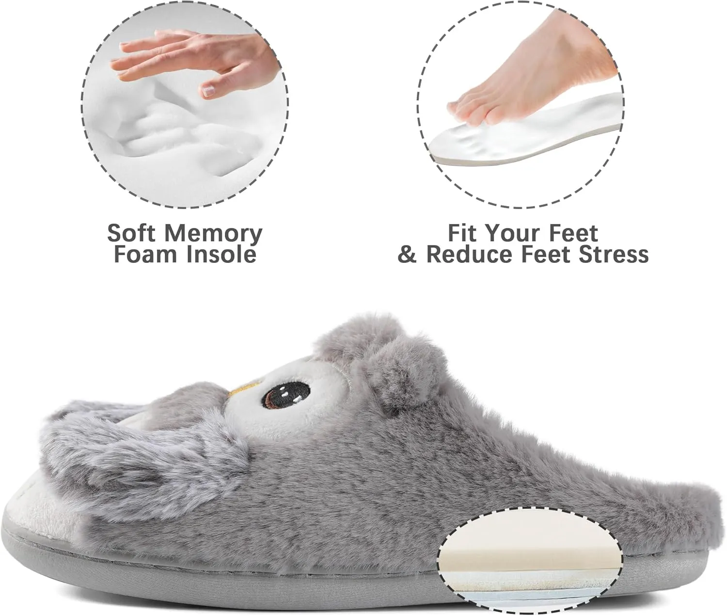 Women's Cute Cartoon Owl Slippers Fuzzy Slip On House Slipper with Memory Foam Comfy Non-Slip Warm Indoor House Shoes
