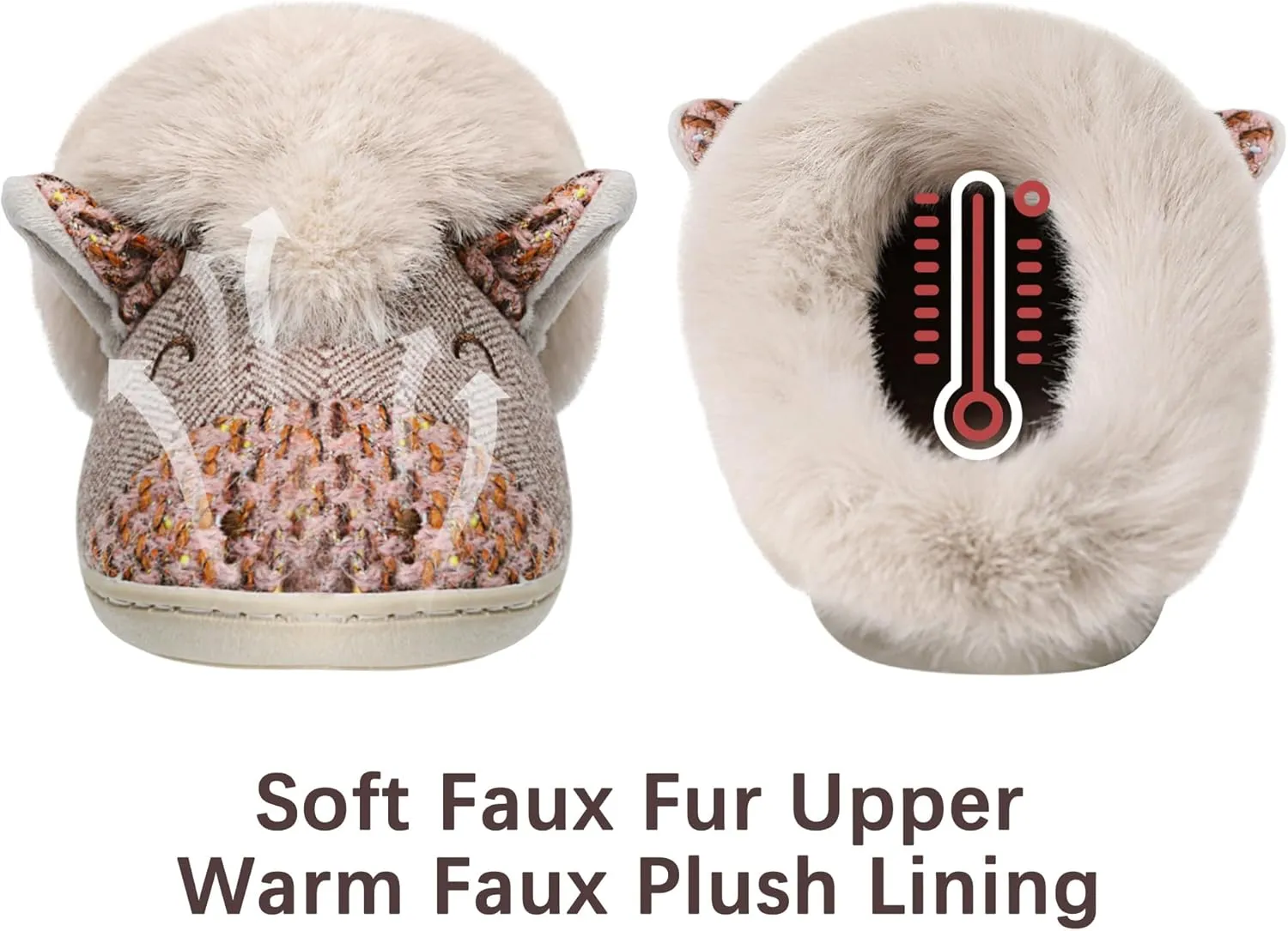 Women's Cute Cartoon Owl Slippers Fuzzy Slip On House Slipper with Memory Foam Comfy Non-Slip Warm Indoor House Shoes