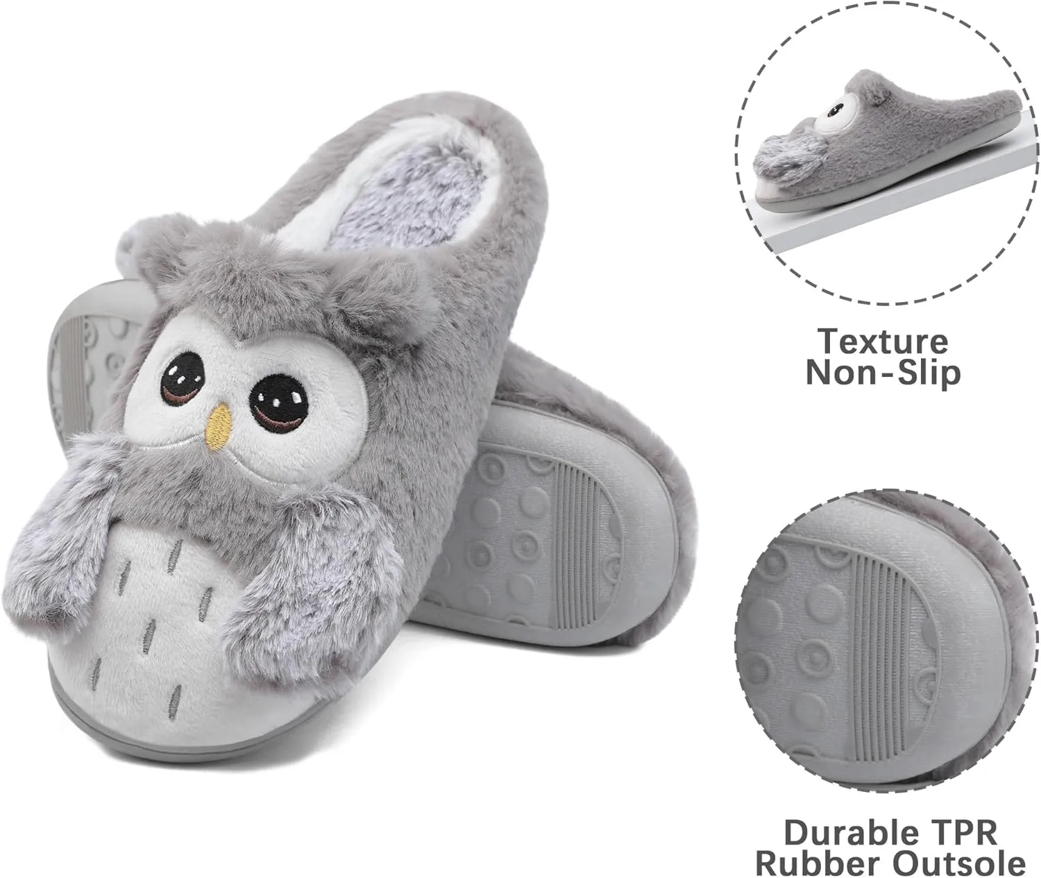 Women's Cute Cartoon Owl Slippers Fuzzy Slip On House Slipper with Memory Foam Comfy Non-Slip Warm Indoor House Shoes