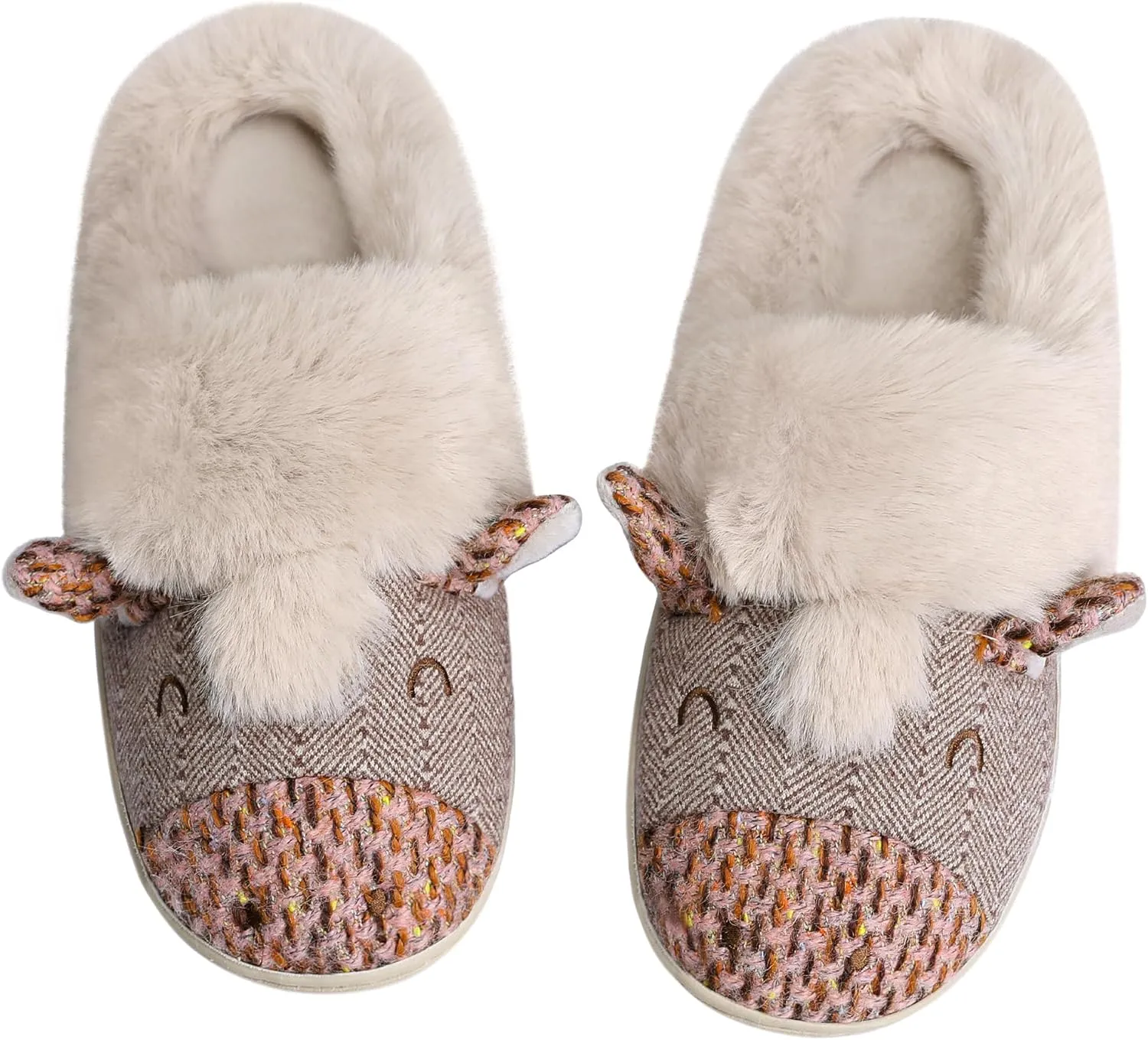 Women's Cute Cartoon Owl Slippers Fuzzy Slip On House Slipper with Memory Foam Comfy Non-Slip Warm Indoor House Shoes