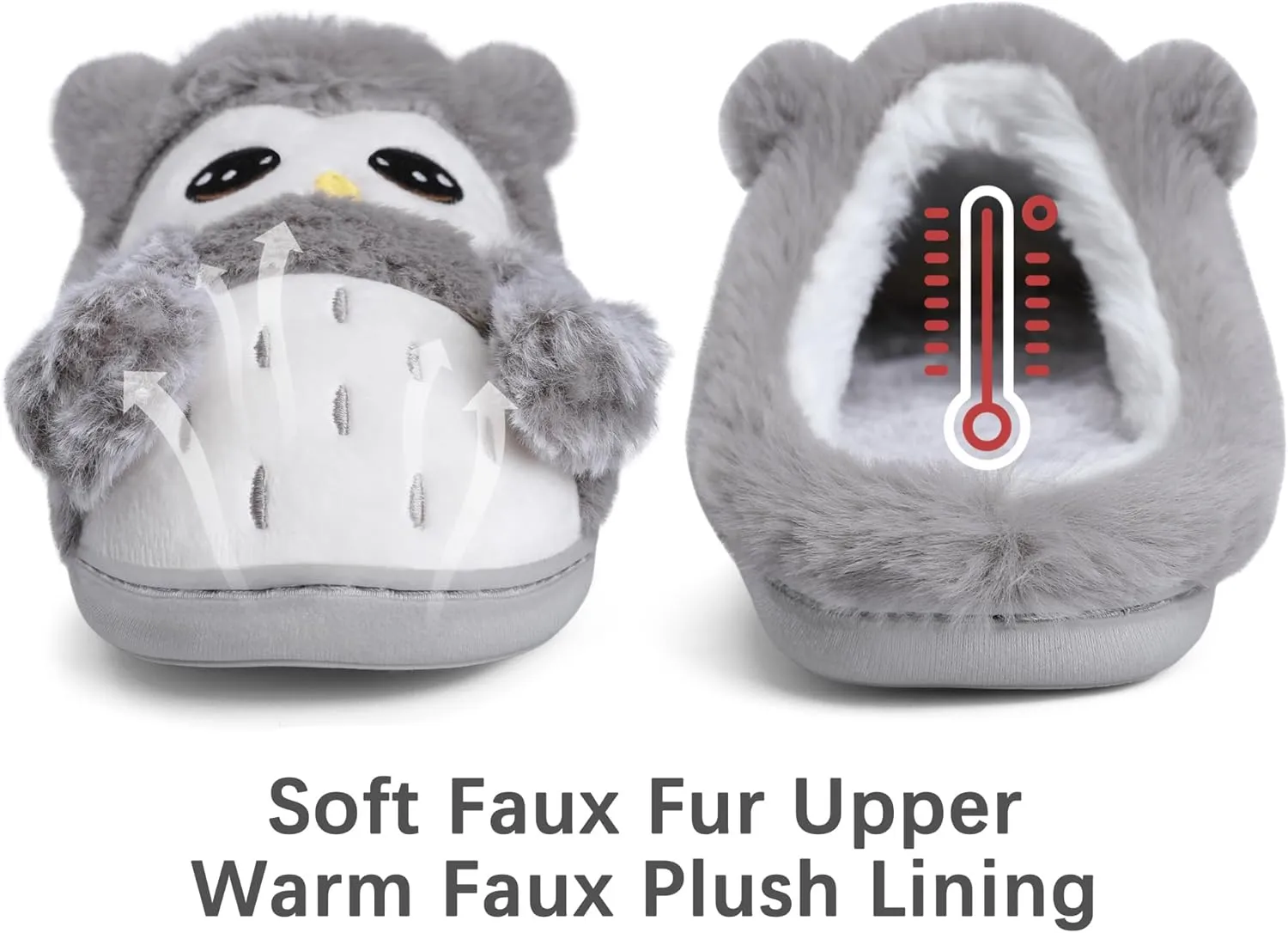 Women's Cute Cartoon Owl Slippers Fuzzy Slip On House Slipper with Memory Foam Comfy Non-Slip Warm Indoor House Shoes